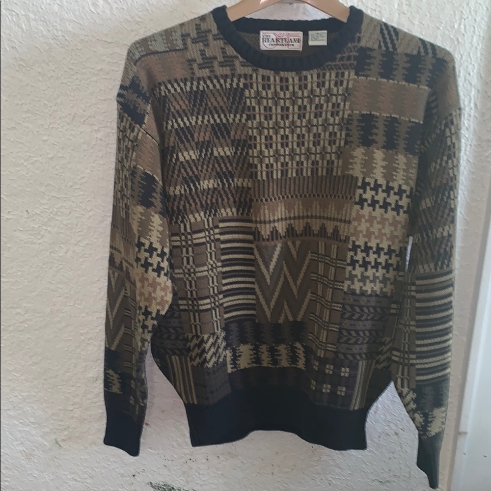 Men's Geometric Crewneck Sweater - Black and Brown